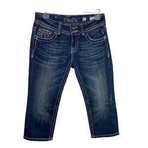 Miss Me Jeans Women’s Size 27‎ capri blue Denim Rhinestone Embellished Pockets